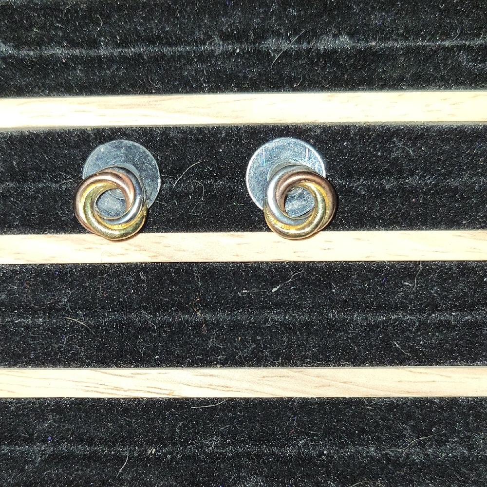 Elegant Tri Color Gold and Silver Knot Earrings